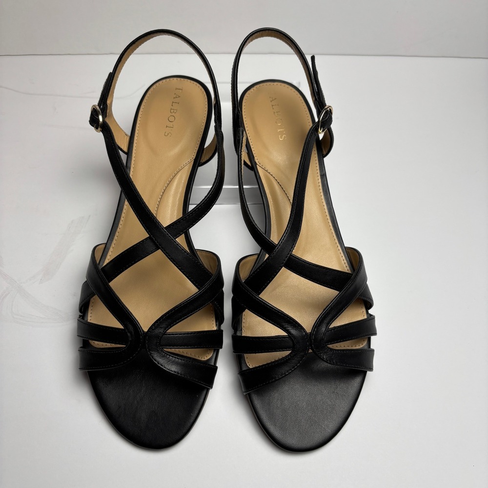 Talbots Capri Strappy Wedge Sandals Womens 11M Black New Leather Low Heel Buckle